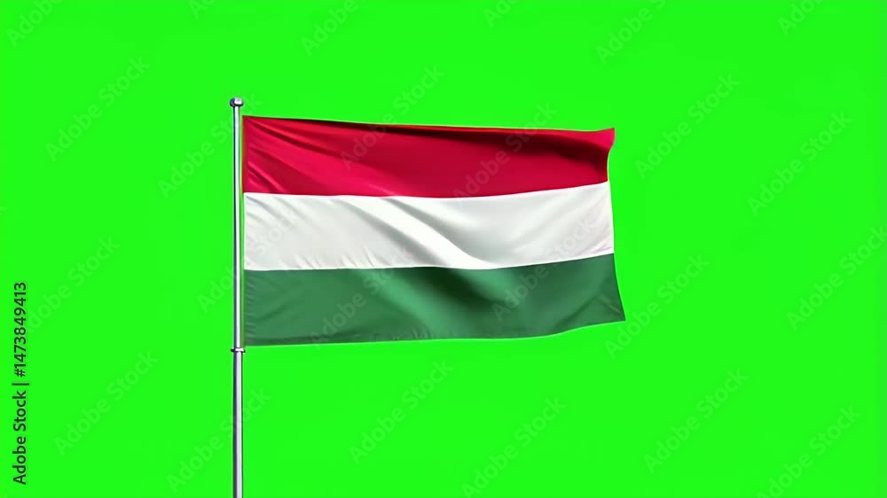Hungarian Flag Waving on Green Screen Background Hungarian Flag Waving on Green Screen Background