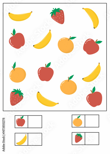 I can spy worksheet for kids, how many printable for kindergarten, i can spy worksheet with fruits on theme
