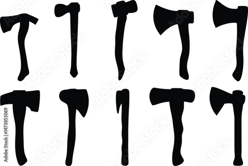 Hatchet silhouette collection for bushcraft and survival gear vector illustration