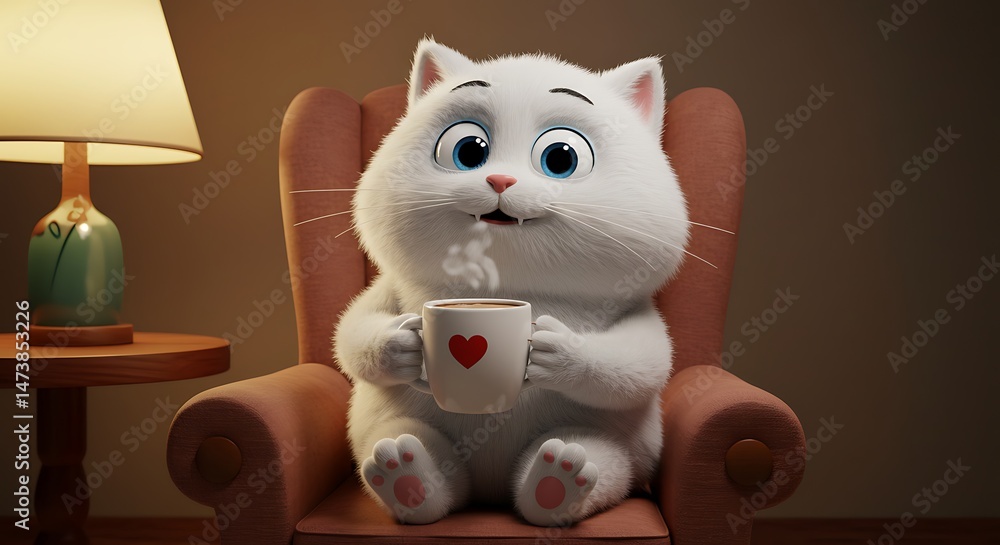 Fototapeta premium Cozy Cat's Warm Embrace AI Generated