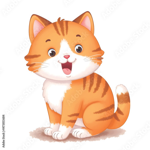 Illustration of a Cute Cartoon Cat Sitting and Smiling