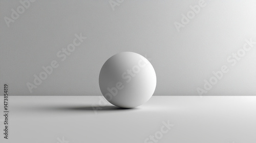 A minimalistic 4K 3D rende features a white sphere centered on a seamless gray background, exemplifying sid photography with realistic lighting and shadows.