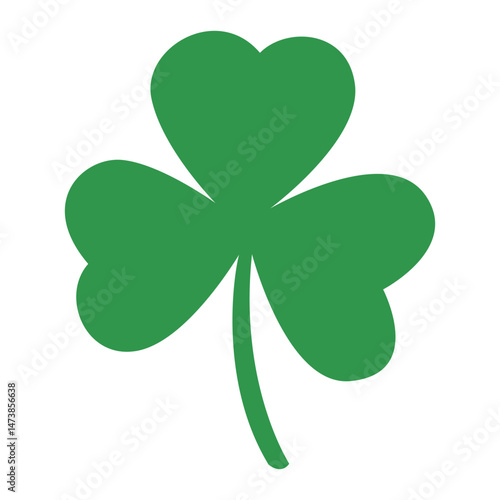 Clipart Green Shamrock Clover Leaf in Cartoon and Flat Style,  St. Patrick’s Day Lucky symbol vector collection, isolated on transparent background