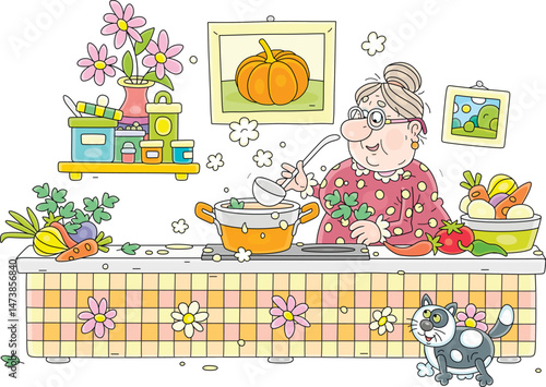 Cheerful granny with her fa...