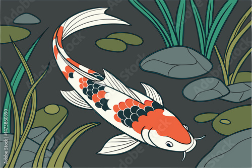 98 koi fish, colorful scales, orange, black, white, underwater, swimming, photorealistic, detailed, high definition