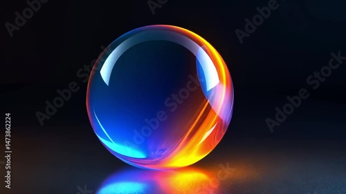 Luminous Orb: A mesmerizing 3D rendered sphere glowing with vibrant, swirling neon colors, casting a radiant reflection.
