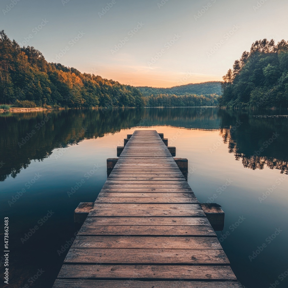 Fototapeta premium Serene Lakeside Dock at Dawn