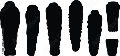 Sleeping bag silhouette collection for camping and backpacking equipment vector illustration