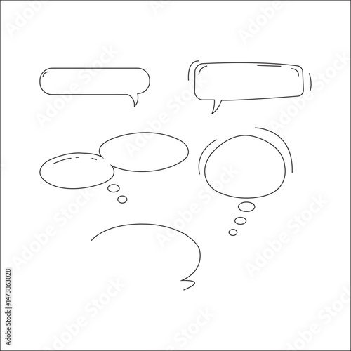 Hand-drawn speech bubbles and cartoon comic elements set – doodle chat icons, talking frames, sketch-style cloud bursts, communication symbols, and vintage callout design collection

