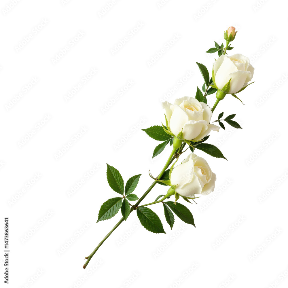 Obraz premium White roses on a transparent background, perfect for floral arrangements, wedding decor, and romantic settings.