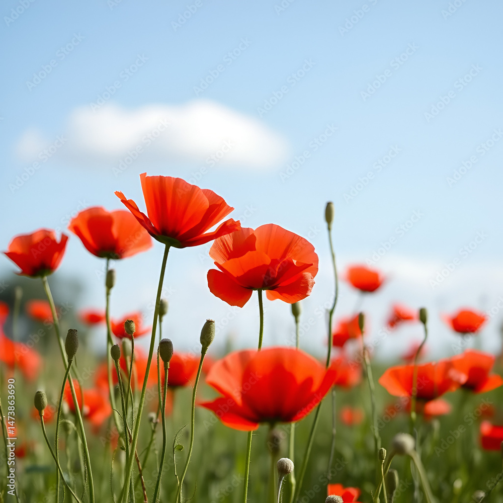 Naklejka premium red poppies on a summer field