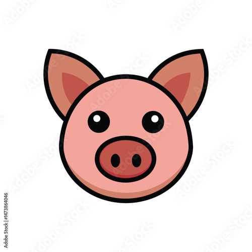 Flat and Minimal cut pig head logo vector illustration isolated on white background