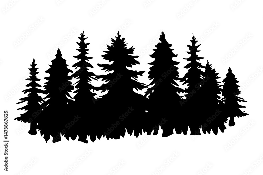 Obraz premium Layered Silhouette of Forest with Fog Effect, Mysterious Woodland Scene, Misty Forest Landscape, Transparent Background