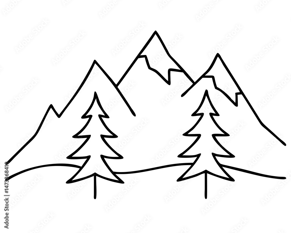 Obraz premium Pine Forest with Mountain Background, Majestic Mountain Landscape, Forest and Mountain View, Transparent Background
