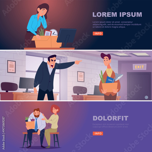 Dismissal. angry boss crying on managers. tired unhappy workers