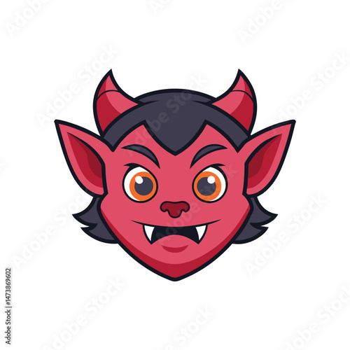 Flat and Minimal Fierce devil character head logo vector illustration isolated on white background