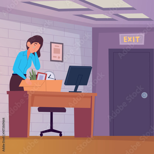 Layoffs. The crying manager gathers his things. business concept illustration