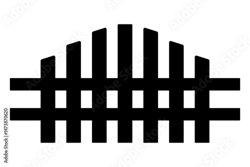 Fence. Wooden fence made of boards increasing in height to the center. Silhouette. Vector illustration. Isolated white background. Idea for web design.