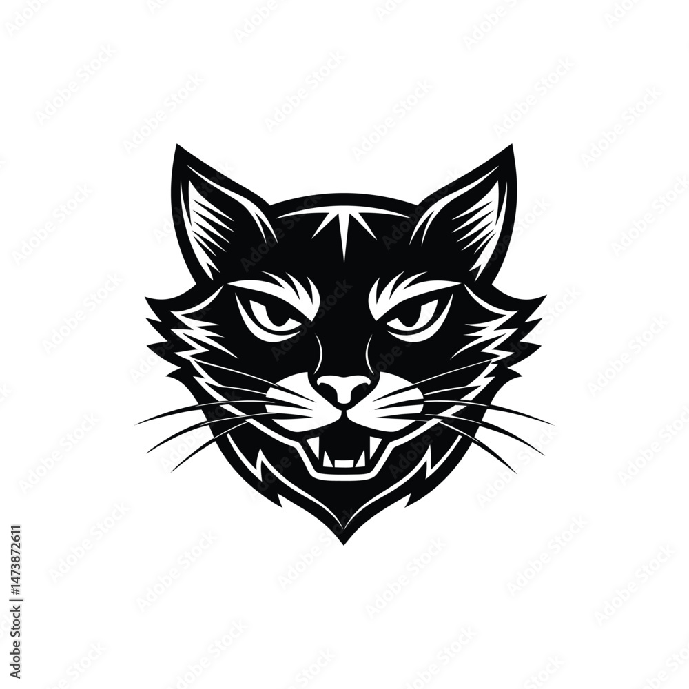 Flat and Minimal Fierce gaming cartoon cat head logo vector illustration isolated on white background Flat and Minimal Fierce gaming cartoon cat head logo vector illustration isolated on white background