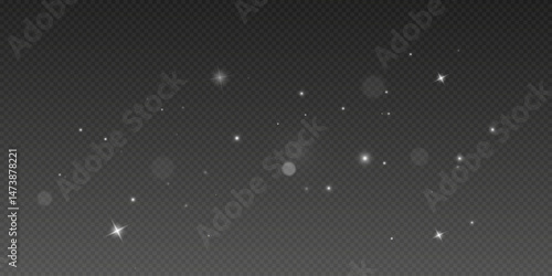 Enchanted Winter Dust with Shining Particles and Christmas Glow. Soft Light Sparkle Effect, Glittering Snow Mist, and Radiant Holiday Shimmer for Festive Design on Transparent Background