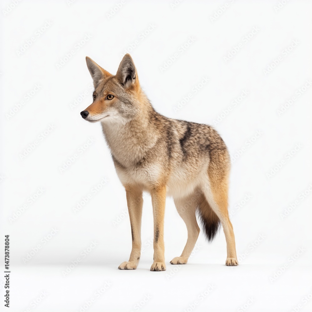 Fototapeta premium Curious Coyote Standing on White Background