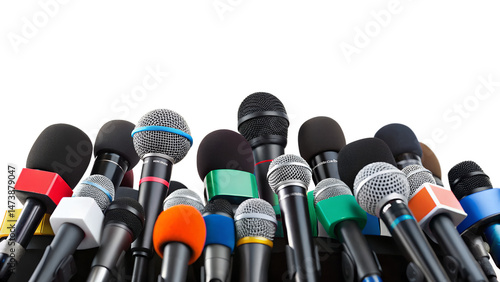 Press conference microphones, isolated on transparent background