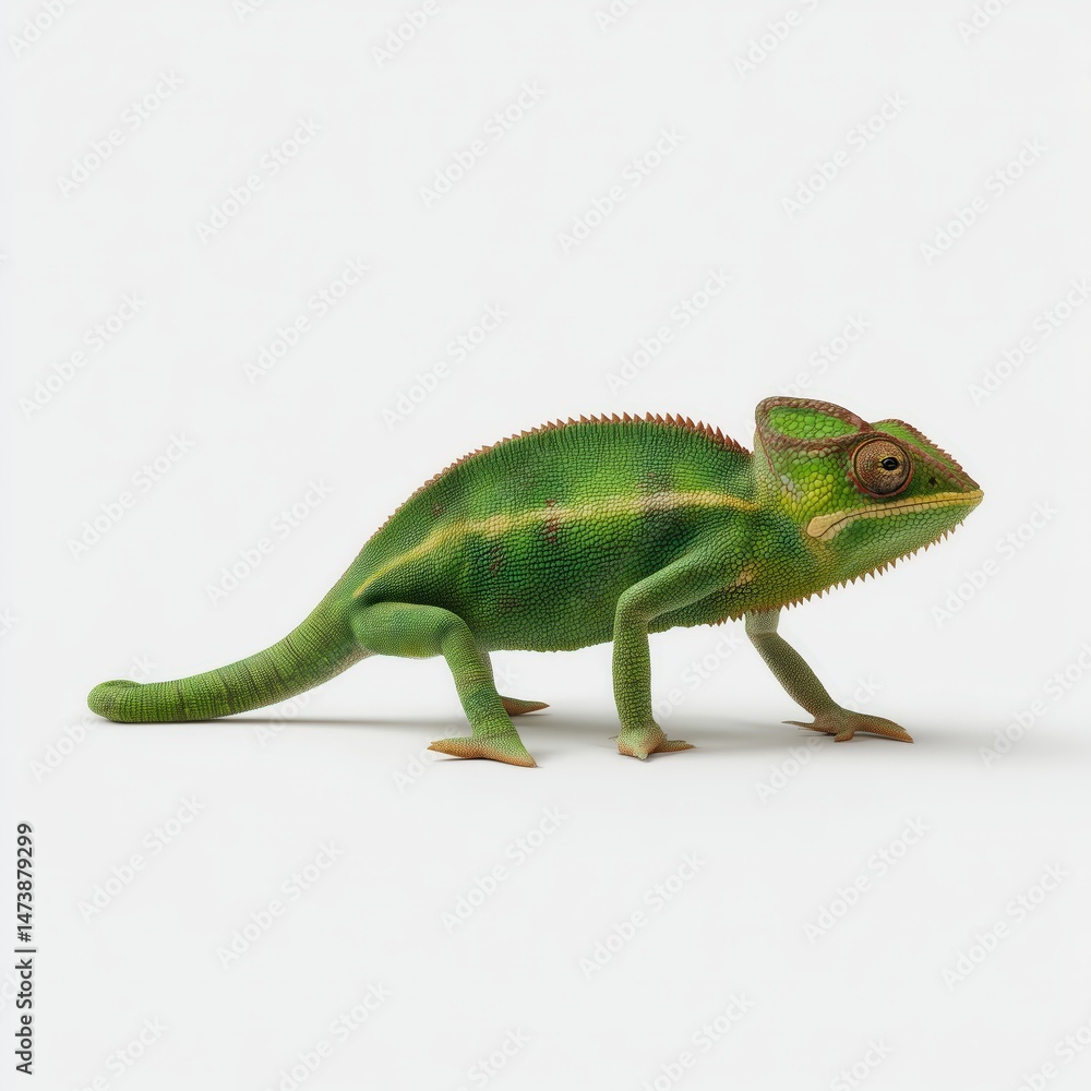 Fototapeta premium Green Chameleon on White Background