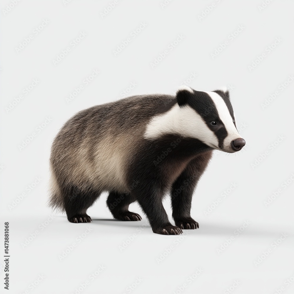 Standing European Badger on White Background Standing European Badger on White Background