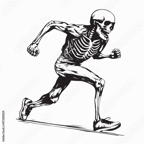 Human Skeleton running on a track image vector illustration on white background.