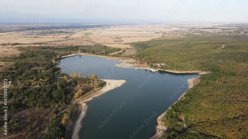 Aerial Autumn view of The Forty Springs Reservoir near town of Asenovgrad, Plovdiv Region, Bulgaria Aerial Autumn view of The Forty Springs Reservoir near town of Asenovgrad, Plovdiv Region, Bulgaria
