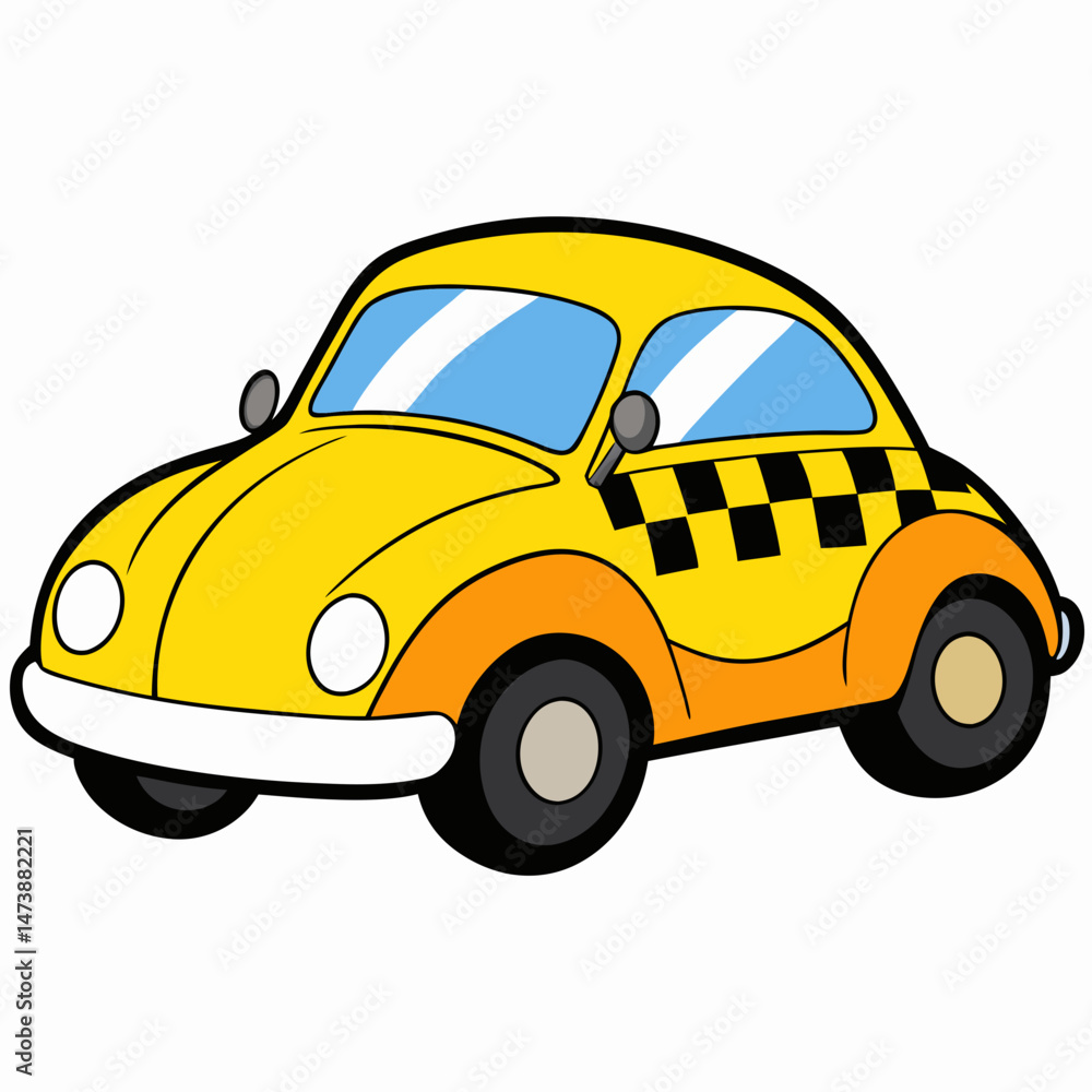 Fototapeta premium Yellow car with checkered pattern vector illustration