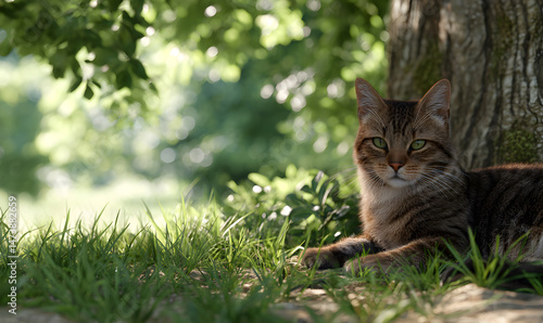 Wallpaper Mural Cute cat resting under the shade of a tree-generative ai Torontodigital.ca