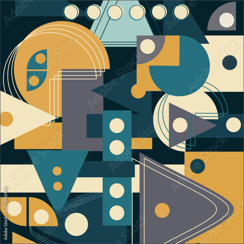 Abstract bauhaus geometric pattern background with copy space for text. Modern geometric pattern poster