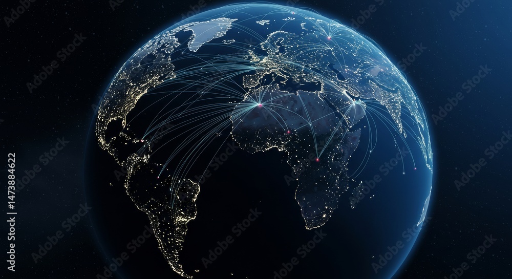 Obraz premium Global network of connections depicted on a sphere.