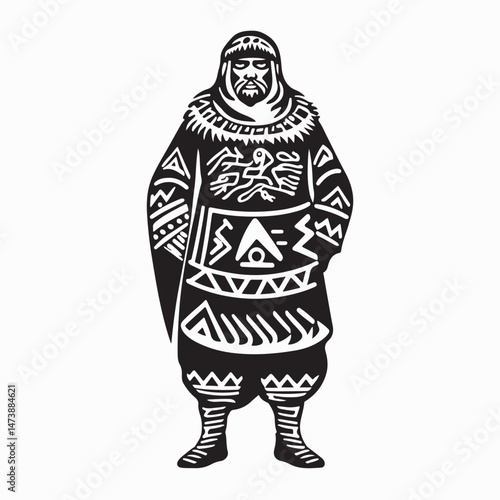 Eskimo man wearing traditional fur clothes Image vector on white background.