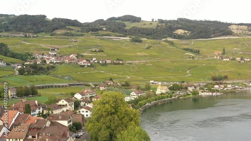 An Aerial Shot of a beautiful mountain scape at Grindelwald Village in Switzerland
