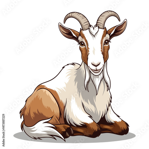 A lone goat on a white background, casually on the road, or residing in a zoo