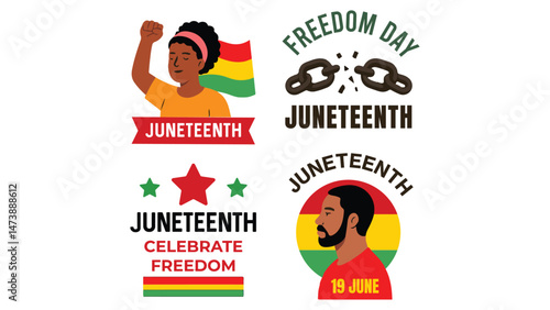 Juneteenth Celebration Illustration – Honoring Freedom, African American History, Emancipation Day, and Cultural Pride with Patriotic and Empowering Design Elements