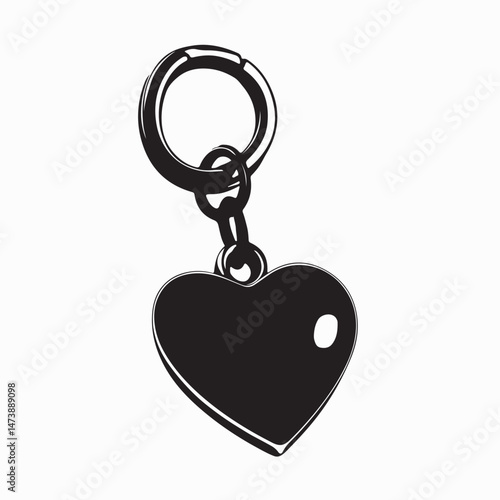 Heart Keychain Vector. Heart shaped keychain hanging on a metal vector image
