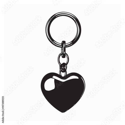 Heart Keychain Vector. Heart shaped keychain hanging on a metal vector image