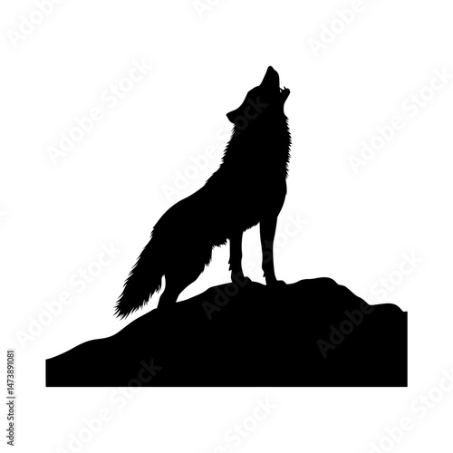 Silhouette of a Howling Wolf: A majestic wolf silhouette stands atop a rugged silhouette, its head thrown back in a powerful howl against the backdrop of the wilderness.