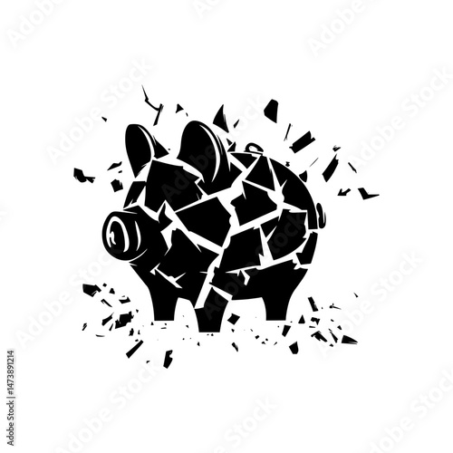 Shattered Piggy Bank: A symbolic illustration of a broken piggy bank, representing financial hardship, bankruptcy, or the depletion of savings.