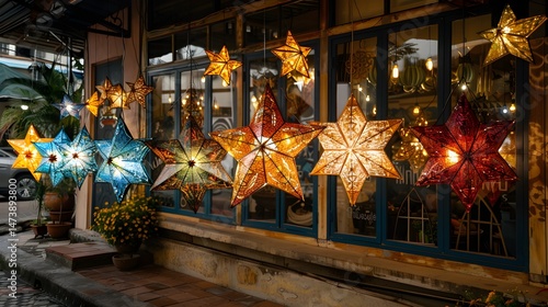 Filipino parol star lantern in capiz shell style, traditional holiday hanging prop