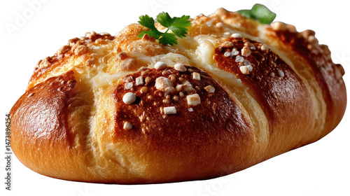 Sweet Bread with Parsley: A freshly baked loaf of sweet bread, with a crusty exterior and a fluffy interior, is adorned with a sprig of parsley, evoking a sense of home-baked goodness.