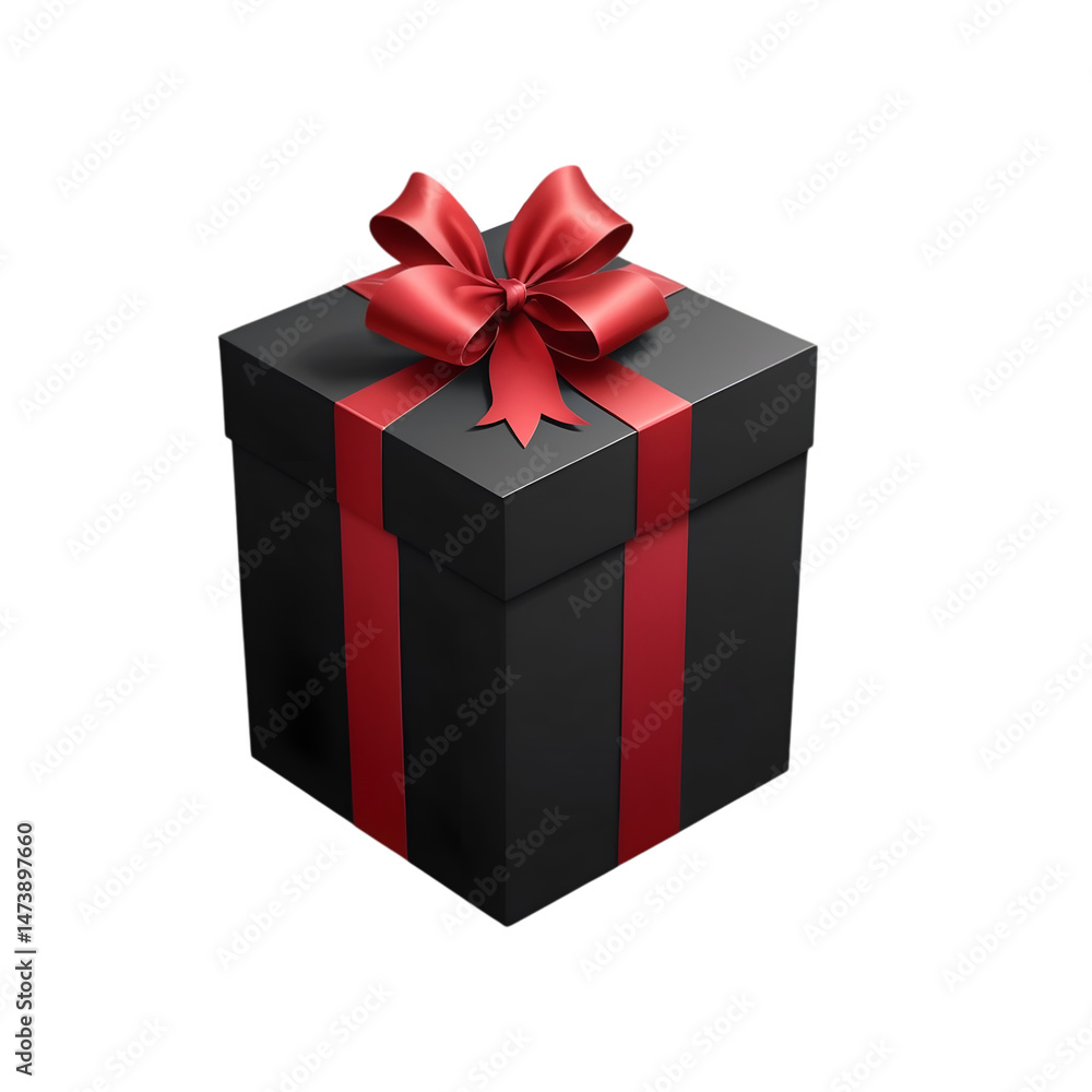Obraz premium Elegant Black Gift Box with Red Ribbon: Perfect for Special Occasions on Transparent Background