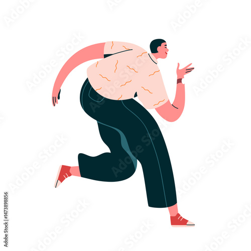 Dancing man profile. Funny joyful character in energetic pose, humor movement...
