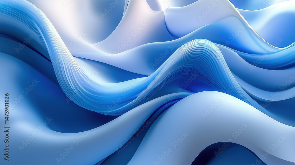 Obraz premium Side angle view of a realistic 4K 3D background with airy blue and white visuals creating an elegant, modern and smooth aesthetic appeal in design style.