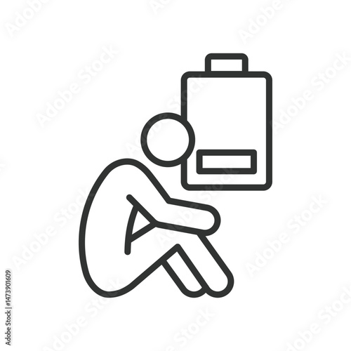 Chronic fatigue, icon in line design. Chronic fatigue, exhaustion, tiredness, fatigue syndrome, energy loss, burnout, sleep disorder on white background vector. Chronic fatigue, editable stroke icon