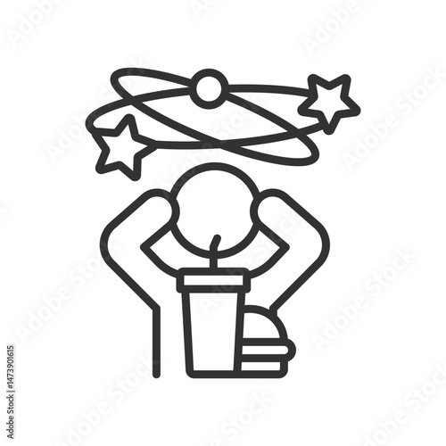 Eating disorder, icon in line design. Eating disorder, anorexia, bulimia, binge eating, food anxiety, weight obsession, body image on white background vector. Eating disorder, editable stroke icon