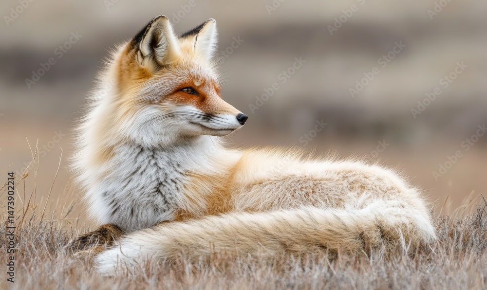 A fox sits on the grass while staring at the camera A fox sits on the grass while staring at the camera